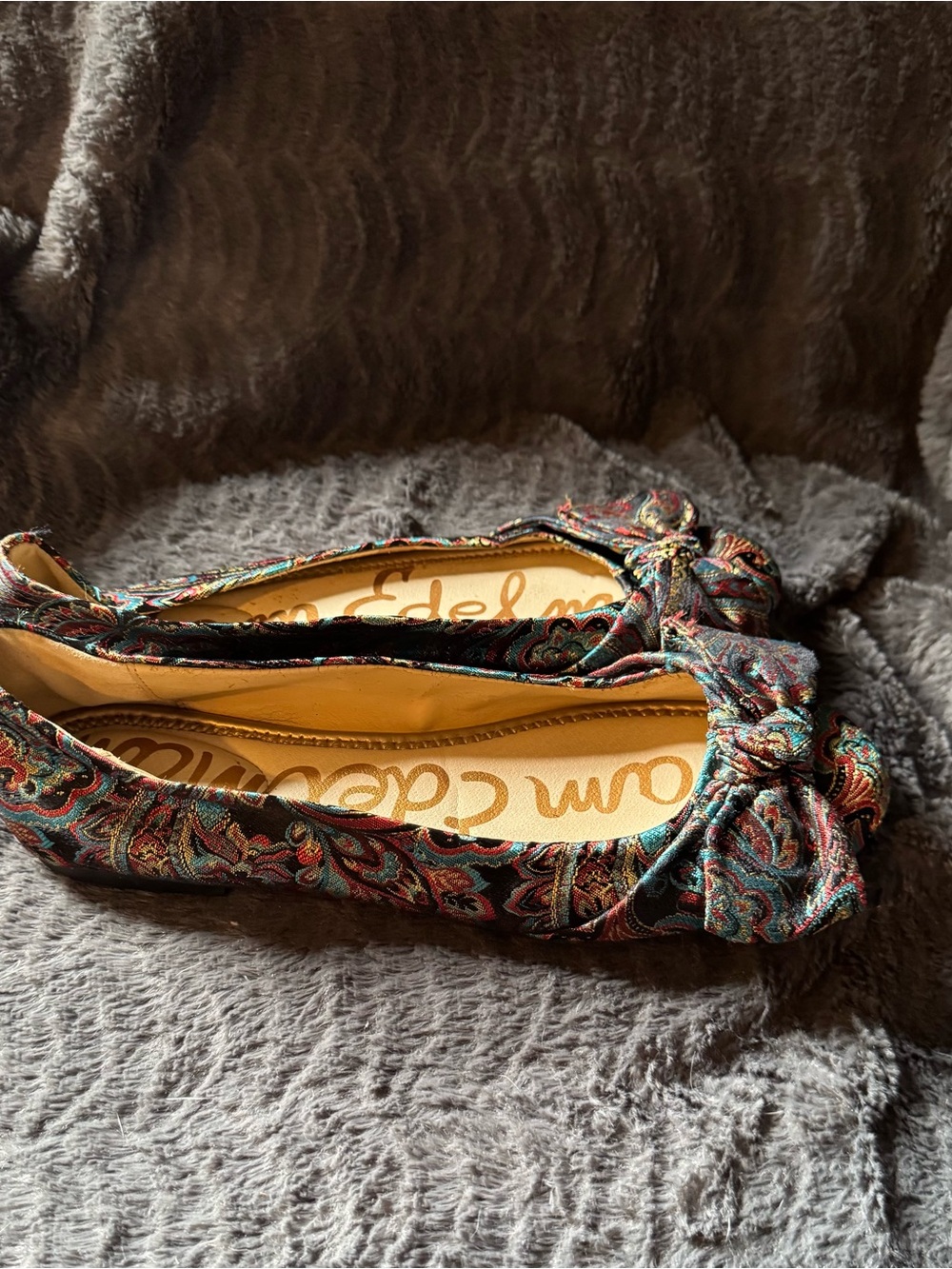 Sam Edelman Paisley Bow Ballet Flats - Teal, Burgundy & Gold